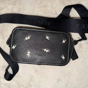 Coach Black Belt Bag with Silver Lightning Details
